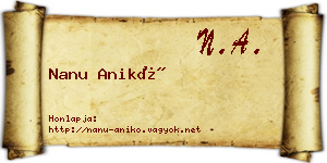 Nanu Anikó névjegykártya